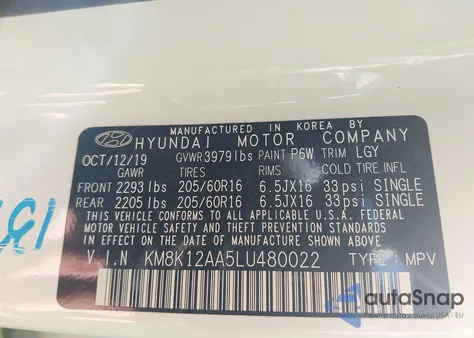 2020 Hyundai Kona Se from USA, damaged, VIN KM8K12AA5LU480022